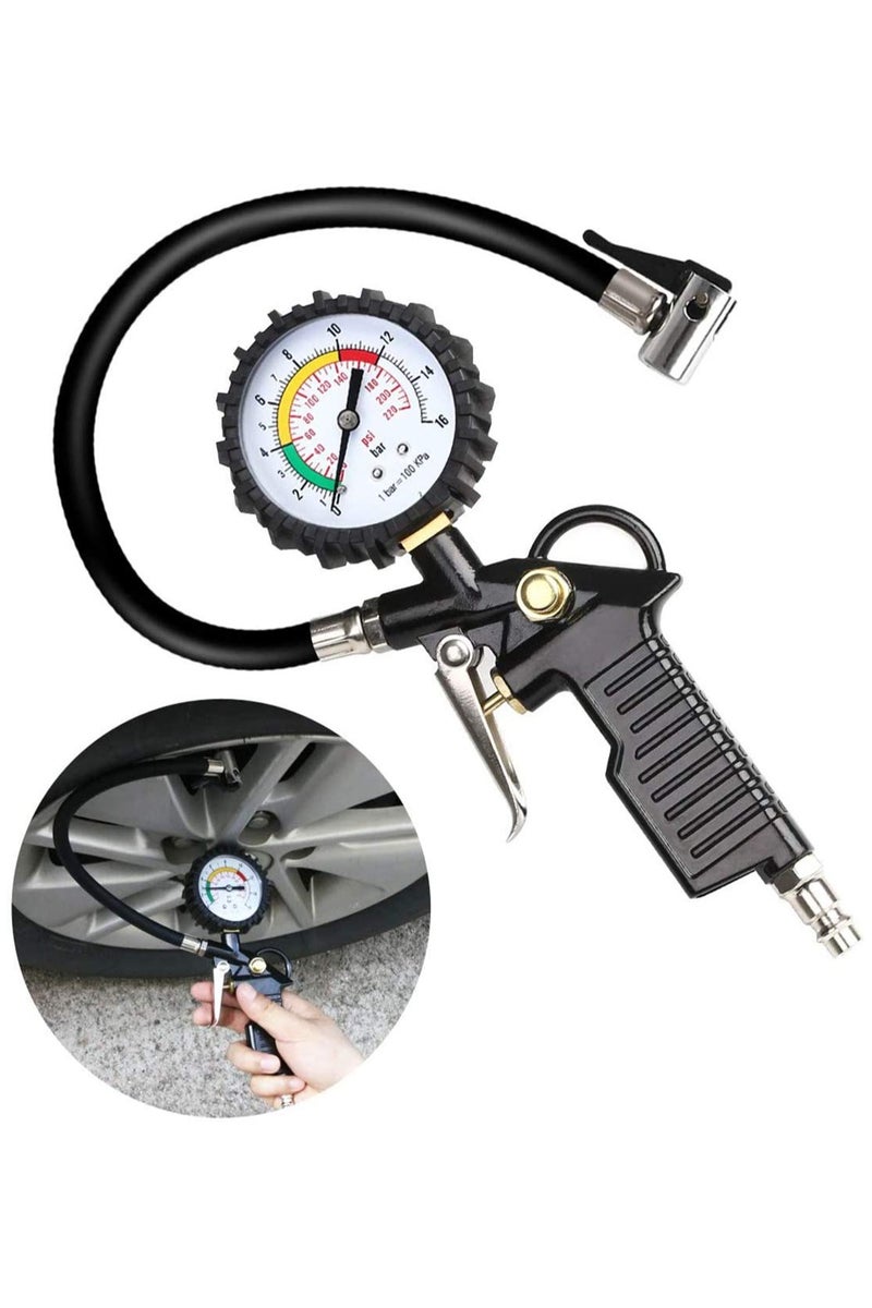 HERIOS Tyre Inflator and Pressure Gauge Gun For Use with Air Compressor Includes Ruber Hose Quick Connect Coupler Accessories - Image 3