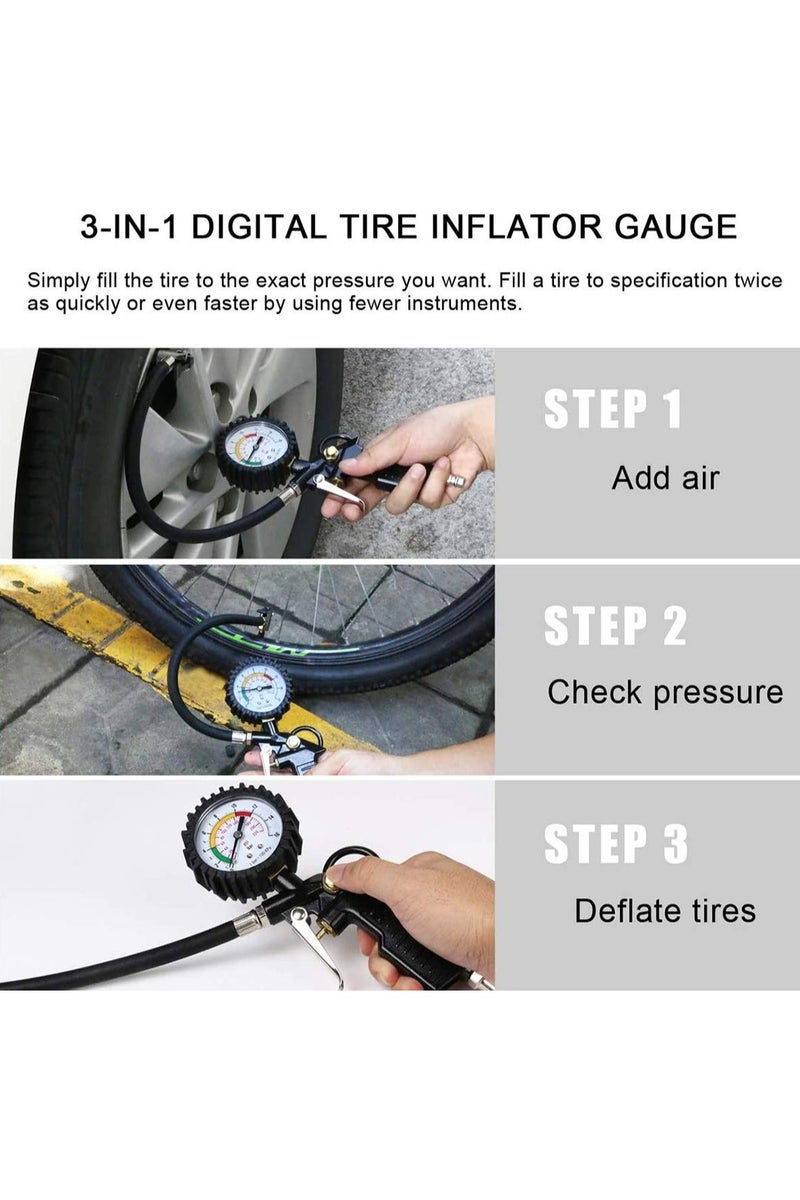 HERIOS Tyre Inflator and Pressure Gauge Gun For Use with Air Compressor Includes Ruber Hose Quick Connect Coupler Accessories - Image 5
