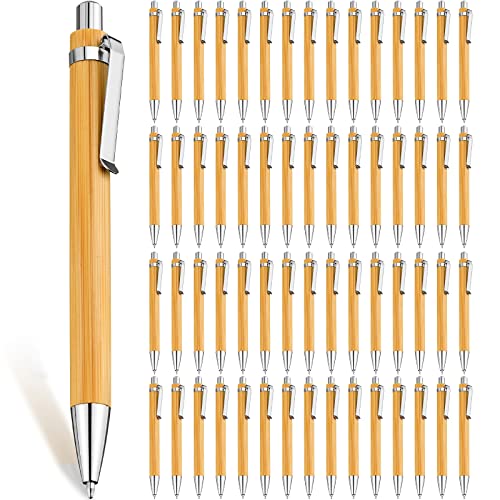 Leelosp 60 Pcs Bamboo Pen Retractable Ballpoint Pen Black Ink 1 mm Sustainable for Writing Office Products Wooden Bamboo Ballpoint for Journal Supplies Decorations - Image 1