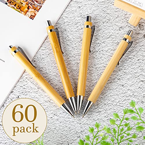 Leelosp 60 Pcs Bamboo Pen Retractable Ballpoint Pen Black Ink 1 mm Sustainable for Writing Office Products Wooden Bamboo Ballpoint for Journal Supplies Decorations - Image 4