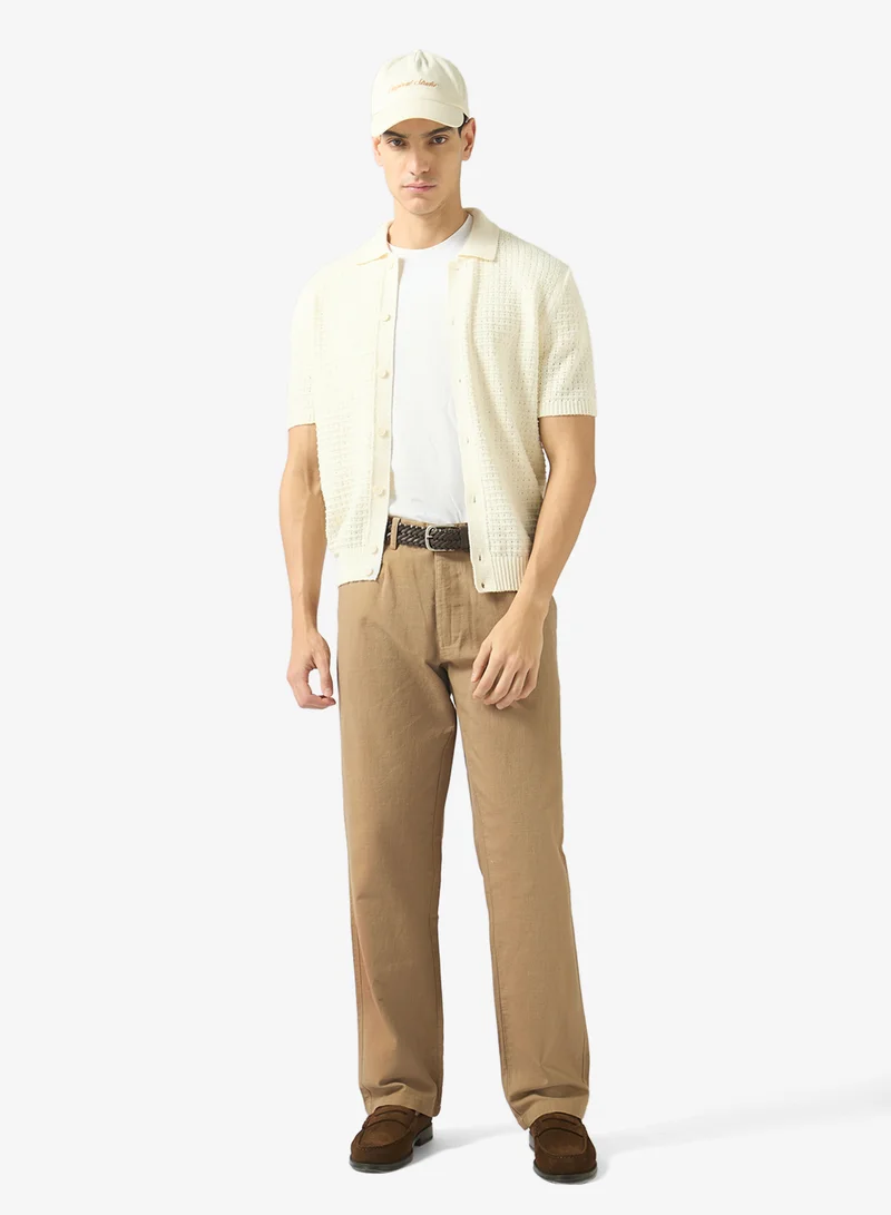 Robert Wood Straight Fit Slub Linen Pants