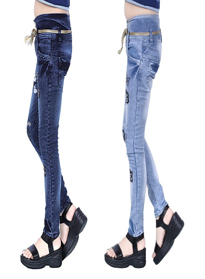 KUNDAN Girl's Slim Fit Jeans (Dark Blue-01 & Sky Blue-01; Pack of 2 Jeans for Girl's; 12 Years-13 Years) - Image 3