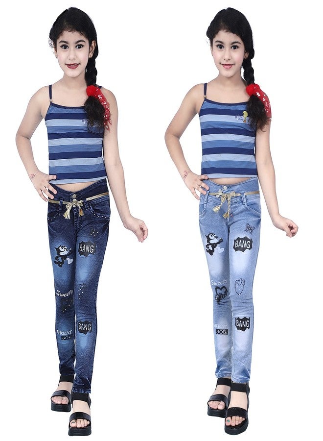 KUNDAN Girl's Slim Fit Jeans (Dark Blue-01 & Sky Blue-01; Pack of 2 Jeans for Girl's; 12 Years-13 Years) - Image 5
