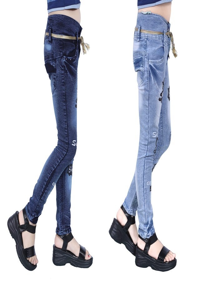 KUNDAN Girl's Slim Fit Jeans (Dark Blue-01 & Sky Blue-01; Pack of 2 Jeans for Girl's; 12 Years-13 Years) - Image 4