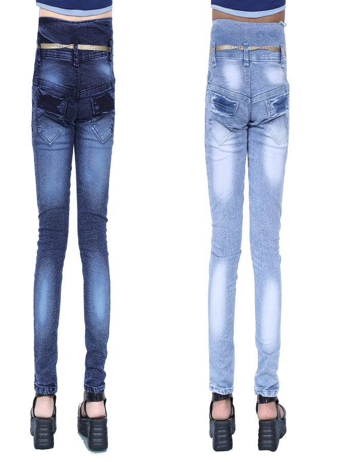 KUNDAN Girl's Slim Fit Jeans (Dark Blue-01 & Sky Blue-01; Pack of 2 Jeans for Girl's; 12 Years-13 Years) - Image 2