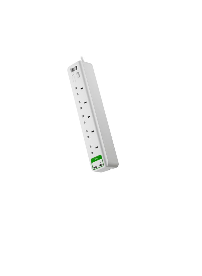 Schneider Surge Arrest 5 Outlets with 5V, 2.4 A 2 Port USB Charger 230 V UK - Image 1
