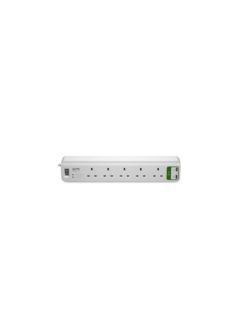 Schneider Surge Arrest 5 Outlets with 5V, 2.4 A 2 Port USB Charger 230 V UK - Image 2