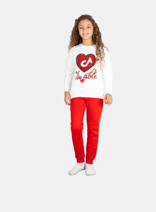 JOCKEY Girl Inner Fleece TikTok Heart Print Winter Pajama Set