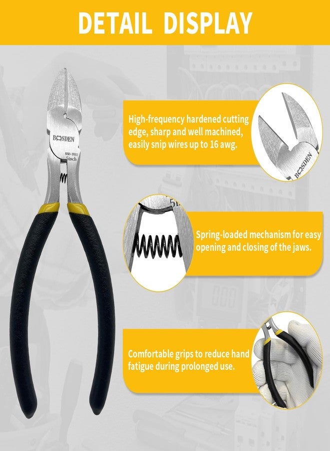 BOOSDEN 5" Diagonal Cutters,5 Pack Wire Cutters,DIY Cutting Pliers,Spring Loaded Side Cutters, Wire Snips for Jewelry Making and Wire Cutting - Image 3