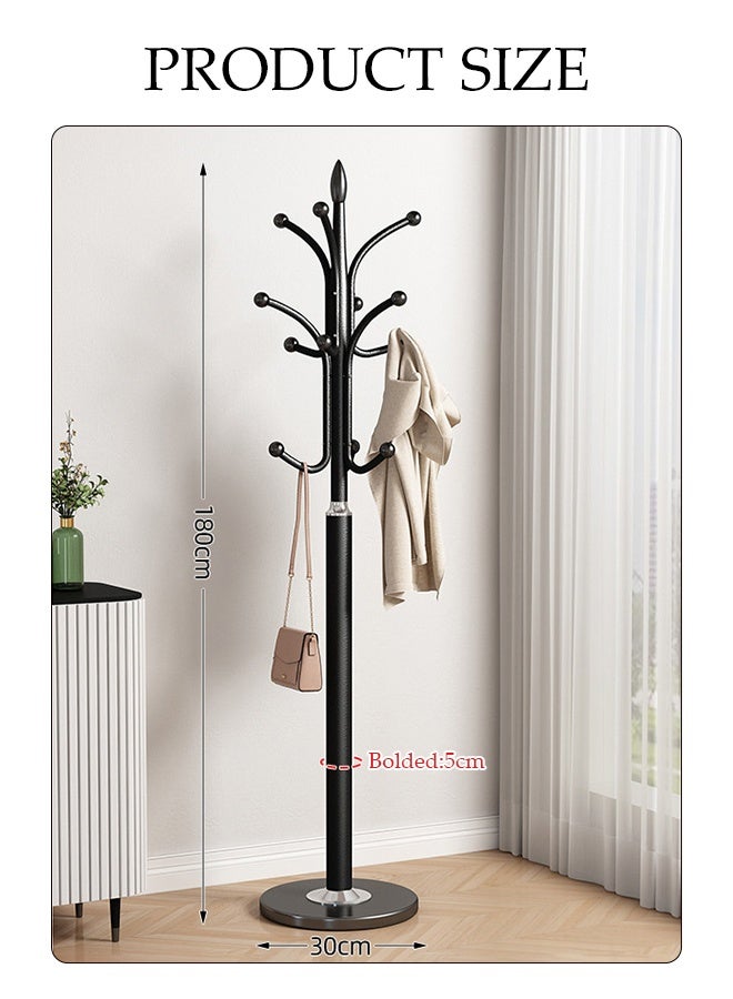 DUNISO Metal Clothes Rack with Natural Marble Base, Modern Clothes And Coat Hanger Rack, Free Standing Hall Tree with 12 Hooks for Hanging Scarf, Bag, Jacket, Home Entry-way Hat Hanger Organizer (Black) - Image 2
