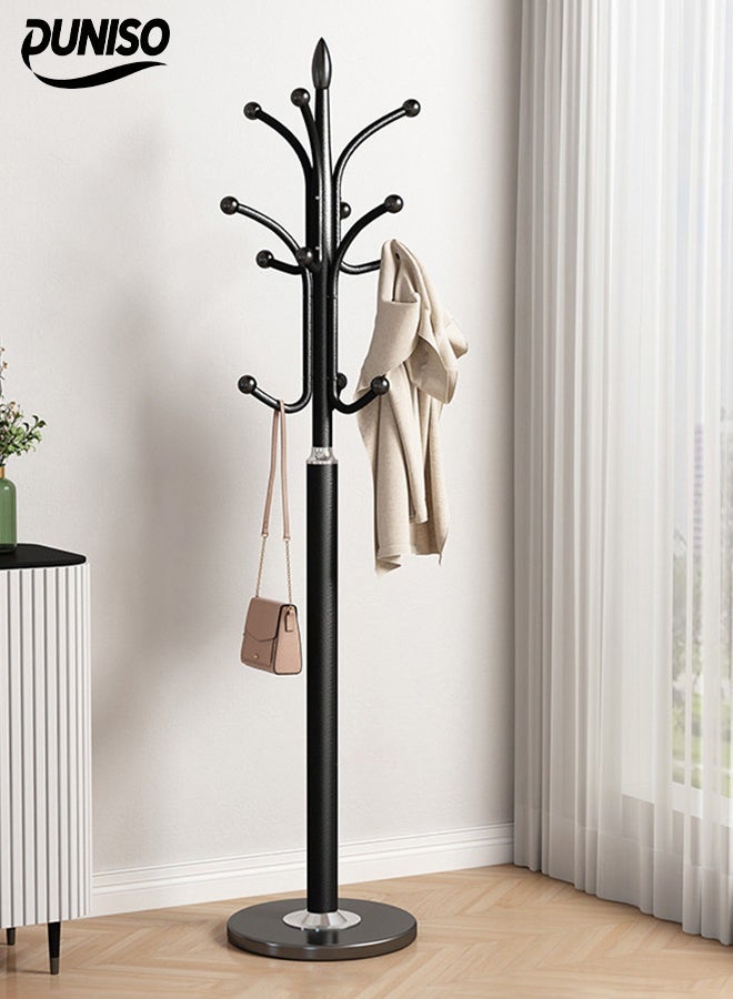 DUNISO Metal Clothes Rack with Natural Marble Base, Modern Clothes And Coat Hanger Rack, Free Standing Hall Tree with 12 Hooks for Hanging Scarf, Bag, Jacket, Home Entry-way Hat Hanger Organizer (Black) - Image 1