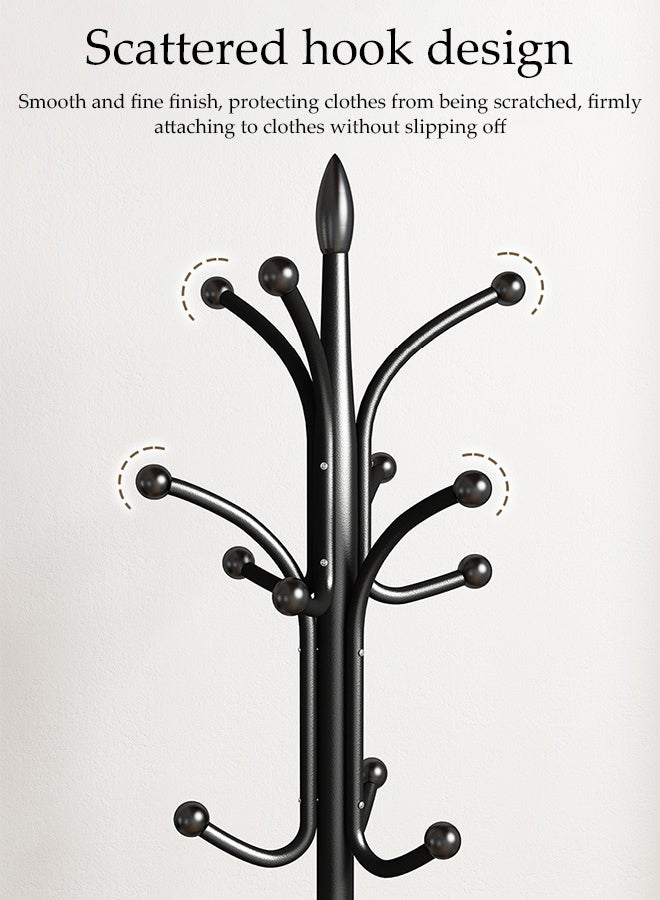 DUNISO Metal Clothes Rack with Natural Marble Base, Modern Clothes And Coat Hanger Rack, Free Standing Hall Tree with 12 Hooks for Hanging Scarf, Bag, Jacket, Home Entry-way Hat Hanger Organizer (Black) - Image 5