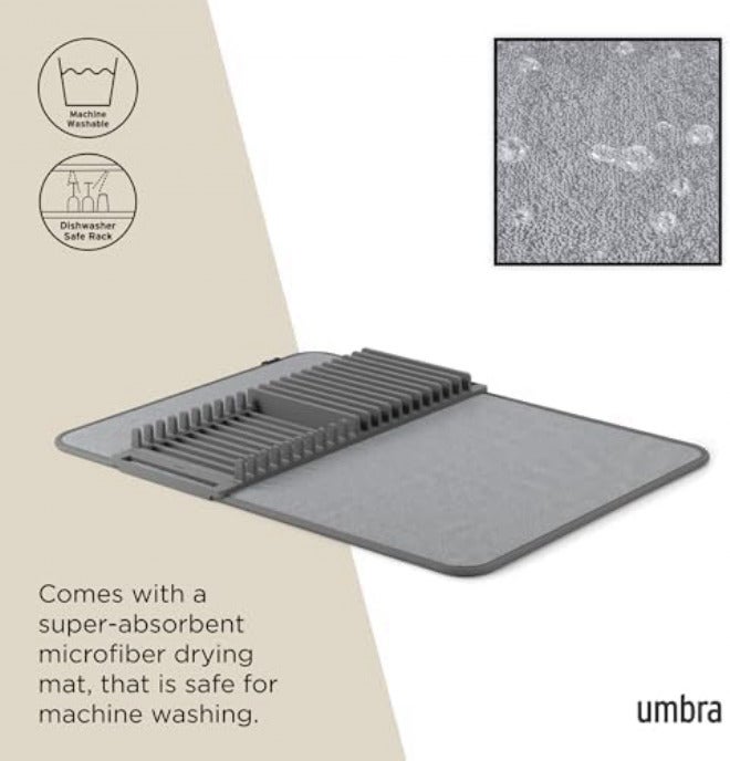 Umbra Udry Dish Rack and Microfiber Drying Mat – Space-Saving Design Folds Up for Easy Storage, Basic Rack, Dark Grey - Image 5