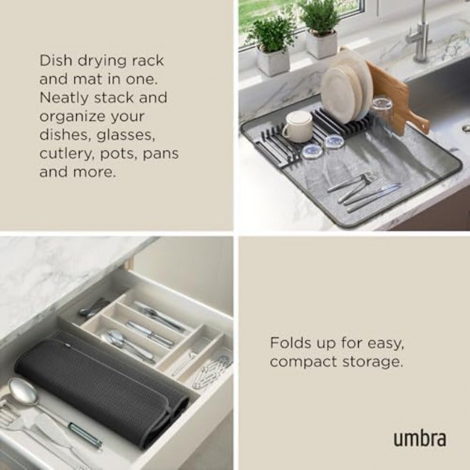 Umbra Udry Dish Rack and Microfiber Drying Mat – Space-Saving Design Folds Up for Easy Storage, Basic Rack, Dark Grey - Image 4