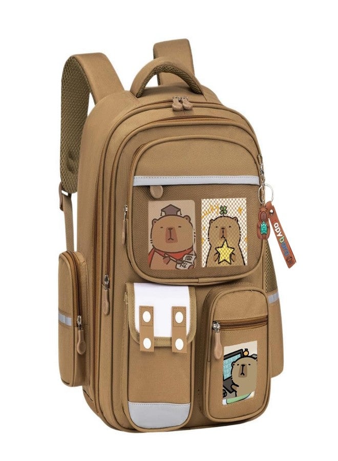 Climberty® Capybara Backpack with 6 Badges & Capybara Post Cards, Cute Bag Charm, Kawaii Multi Compartment School Backpack for Girls - Image 1