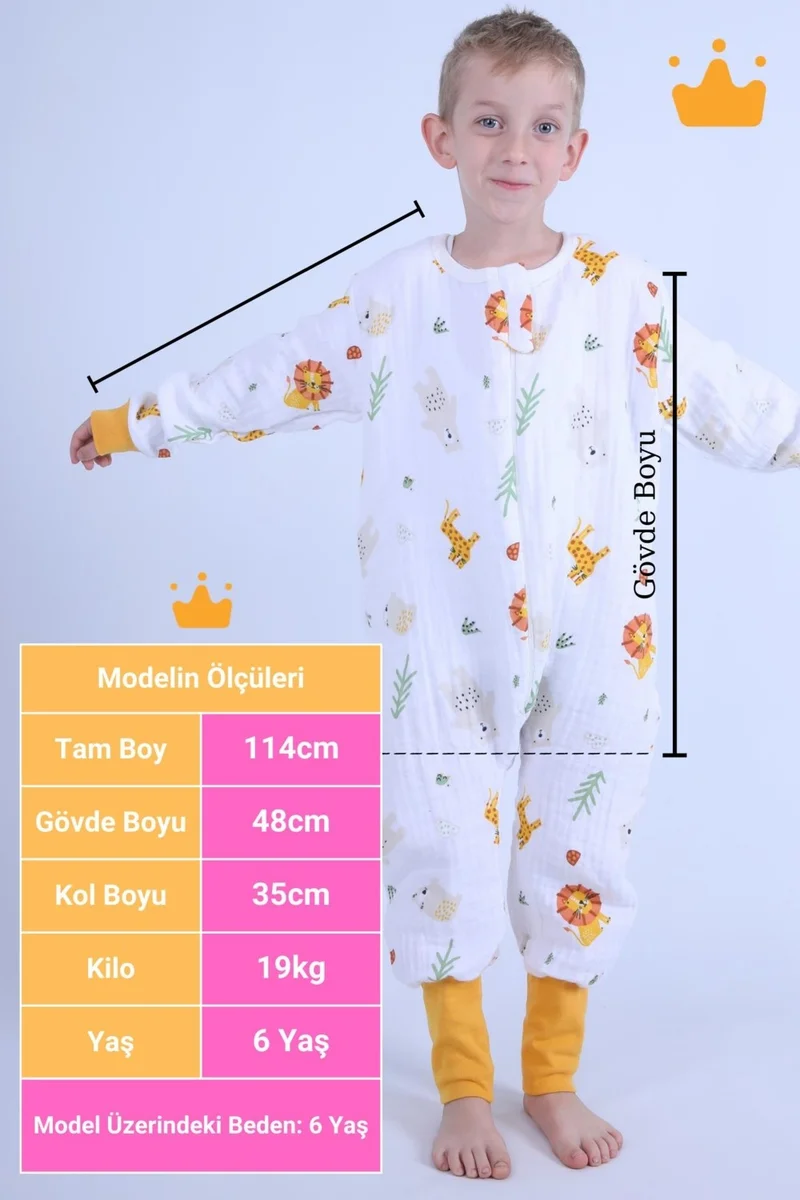 Begisa 2-8 Years 1 Tog 4 Layer Muslin Kids Sleeping Bag Unisex Long Sleeve Sleeping Bag
