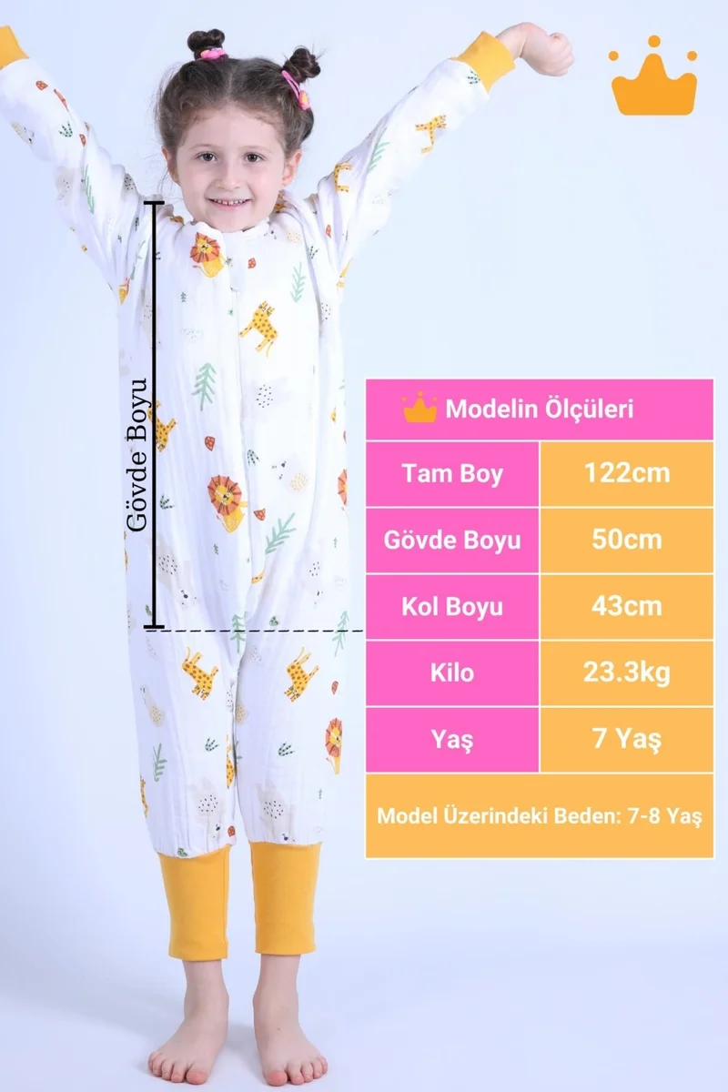 Begisa 2-8 Years 1 Tog 4 Layer Muslin Kids Sleeping Bag Unisex Long Sleeve Sleeping Bag
