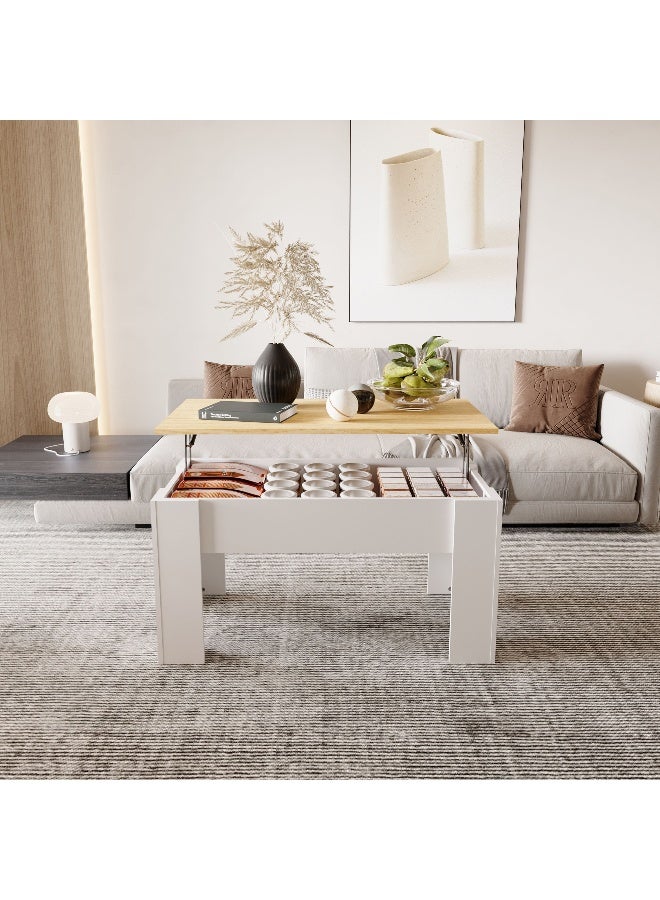 Home Box طاولة قهوة بغطاء قابل للرفع مع تخزين - أبيض وطبيعي - Image 3