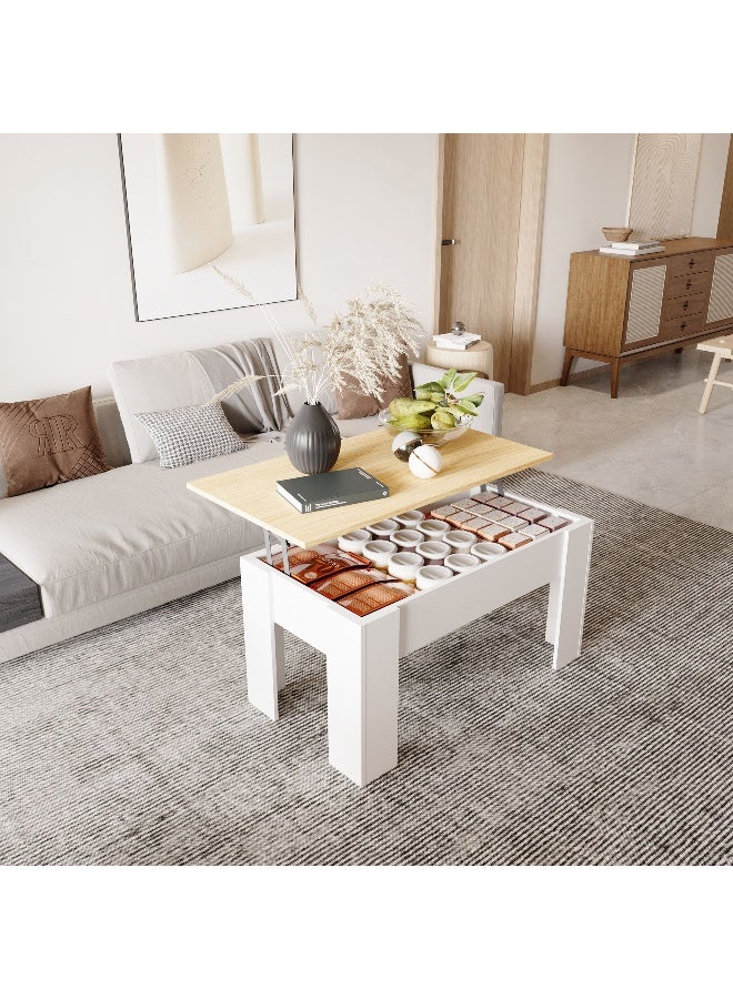 Home Box طاولة قهوة بغطاء قابل للرفع مع تخزين - أبيض وطبيعي - Image 2