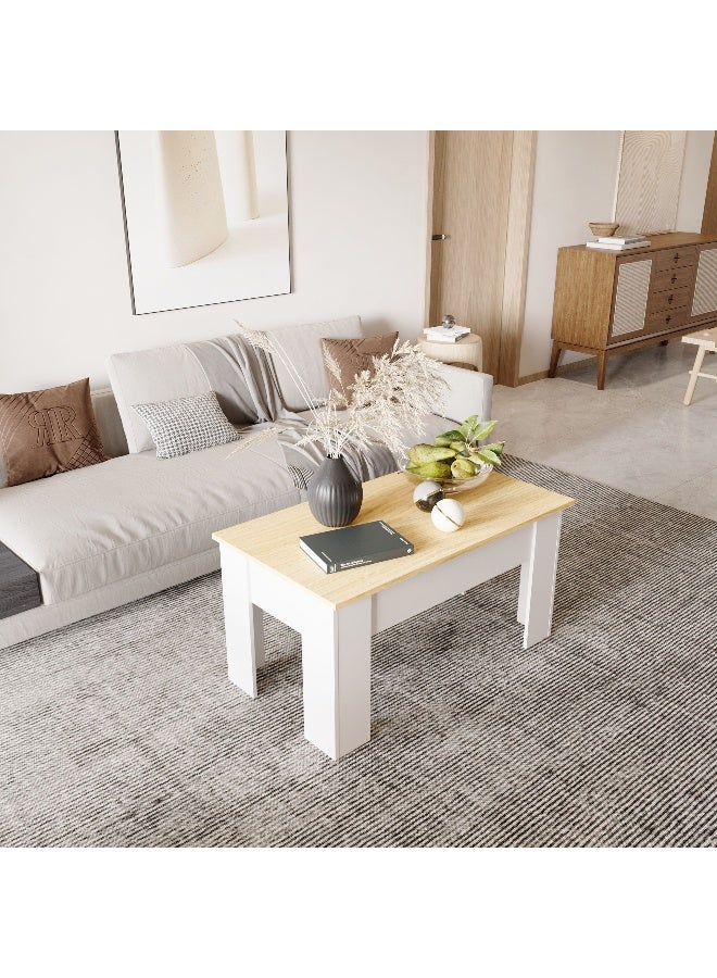 Home Box طاولة قهوة بغطاء قابل للرفع مع تخزين - أبيض وطبيعي - Image 1