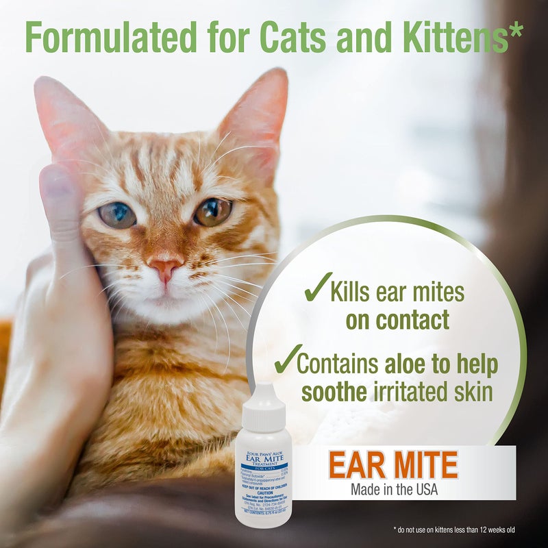 Four Paws Healthy Promise Soothing Aloe Ear Mite Remedy Solution for Cats, Odor Reducing & Itch Relief, 0.75 Fl. Oz. - Image 2