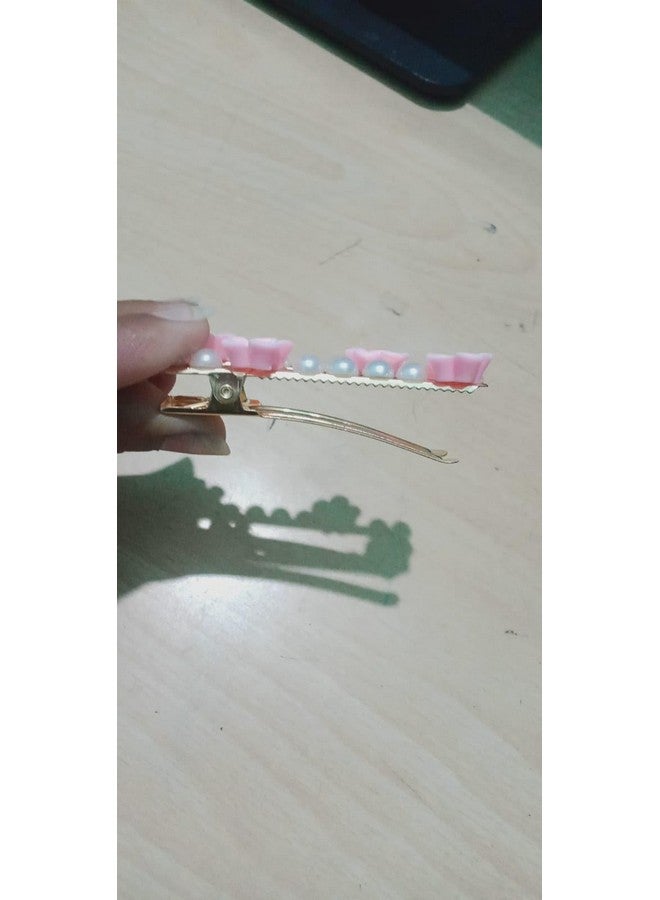 SUN Ring SUNRING Korean Fashion Style Pearl Rhinestone Metal Hair Clips Hair Pin Stylish Hair Accessories Jewellery for Girl Women (Pack of 5, Pink) - Image 4