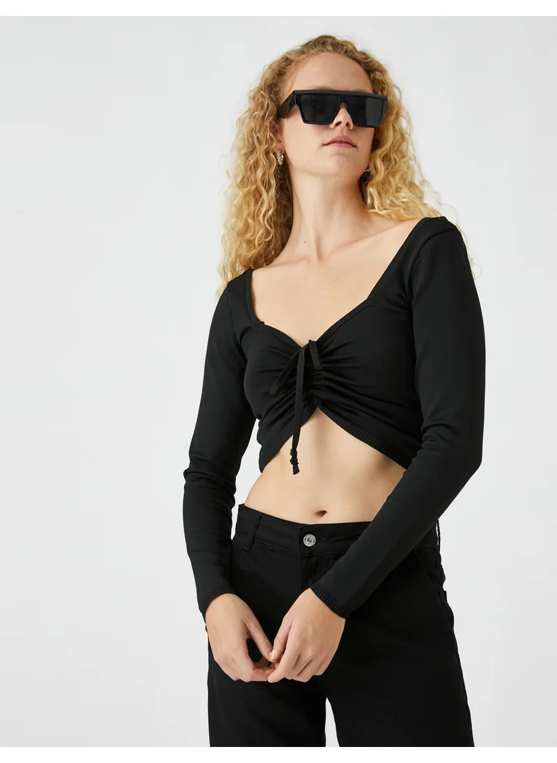 كوتون Drawstring Crop Sweater