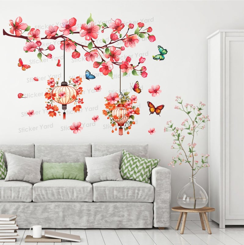 Sticker Yard PVC Vinyl Branch Flowers Birds Lantern Self-Adhesive Wall Sticker for Home Decor/Decoration - Living Room, Bedroom, Kids Room (Multicolor,Size 74X57CM) - Image 3