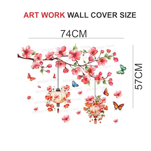 Sticker Yard PVC Vinyl Branch Flowers Birds Lantern Self-Adhesive Wall Sticker for Home Decor/Decoration - Living Room, Bedroom, Kids Room (Multicolor,Size 74X57CM) - Image 4