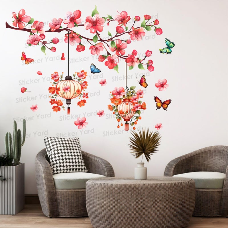 Sticker Yard PVC Vinyl Branch Flowers Birds Lantern Self-Adhesive Wall Sticker for Home Decor/Decoration - Living Room, Bedroom, Kids Room (Multicolor,Size 74X57CM) - Image 5