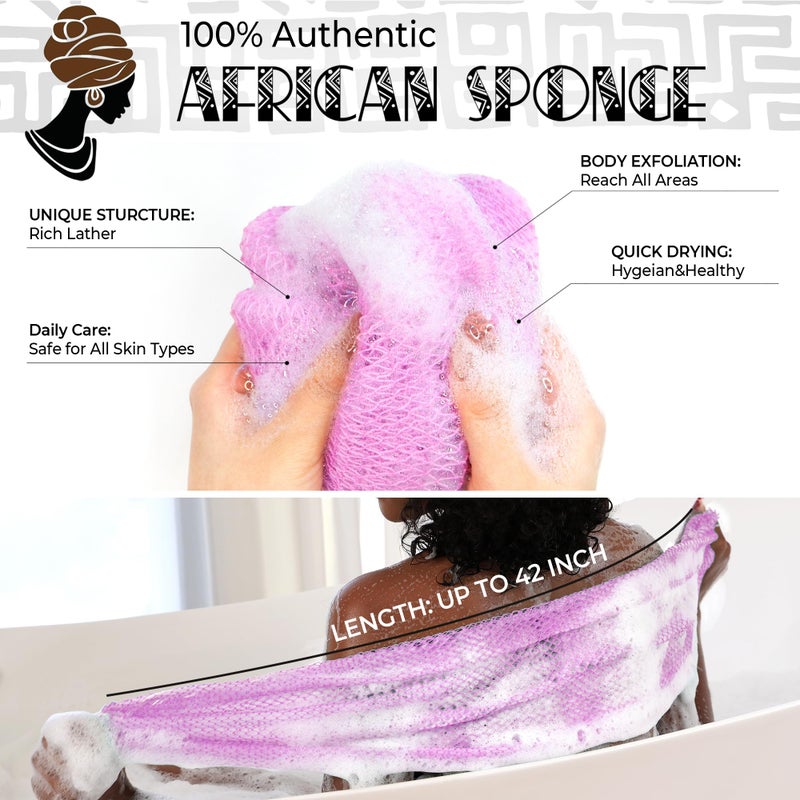 RelaxScene Authentic African Net Sponge 2 Pieces - Back Scrubber for Body - Seawave & Lilac Exfoliating Washcloth with Knots for Shower - Shower Exfoliator for Women Self Care Body Loofah Bath Essentials - Image 3