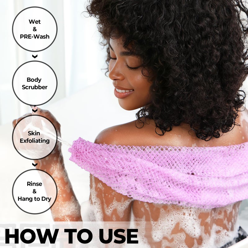 RelaxScene Authentic African Net Sponge 2 Pieces - Back Scrubber for Body - Seawave & Lilac Exfoliating Washcloth with Knots for Shower - Shower Exfoliator for Women Self Care Body Loofah Bath Essentials - Image 5