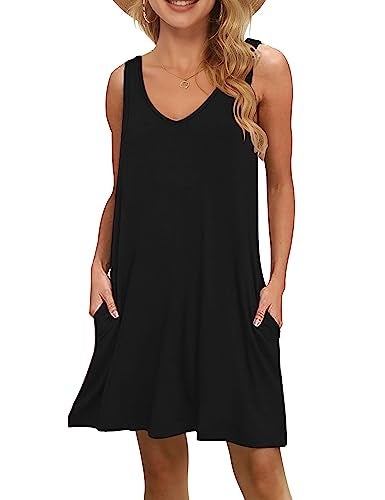 MISFAY Women's Summer Casual T Shirt Dresses Beach Cover up Tank Dress(0 Black,2XL) - Image 1