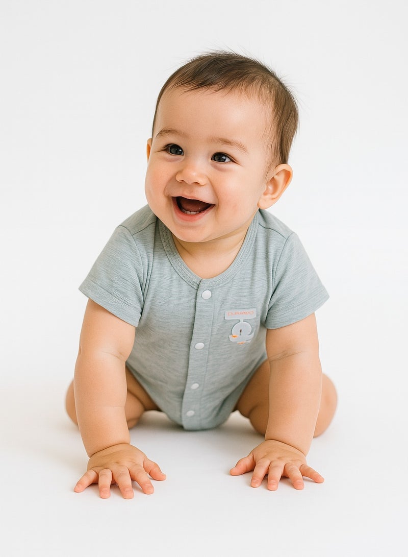 Baby 2-Pack Short Sleeve Tops - Cotton Blend Jacquard, Front Snap Closure, Duck Pendant - For 3-18 Months  - Image 1