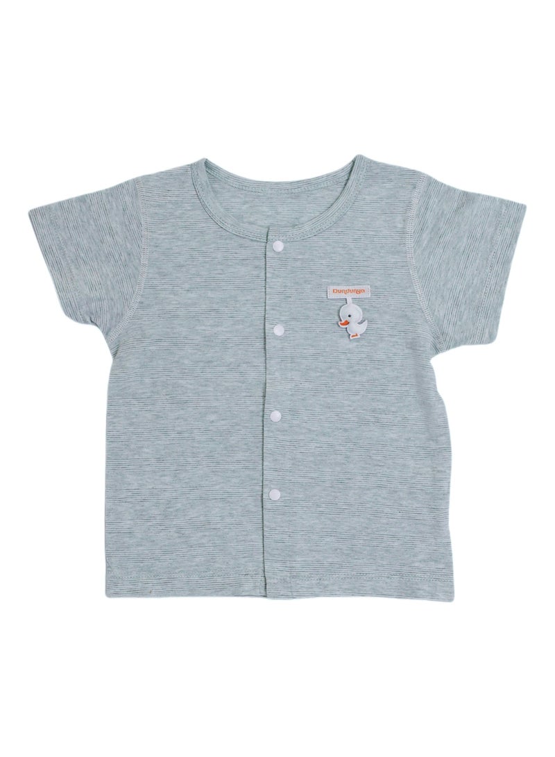 Baby 2-Pack Short Sleeve Tops - Cotton Blend Jacquard, Front Snap Closure, Duck Pendant - For 3-18 Months  - Image 2