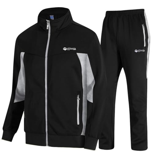 TBMPOY Men's Tracksuits Sweatsuits for Men Set Track Suits 2 Piece Casual Athletic Jogging Warm Up Full Zip Sweat Suits Black/Grey XXL - Image 1