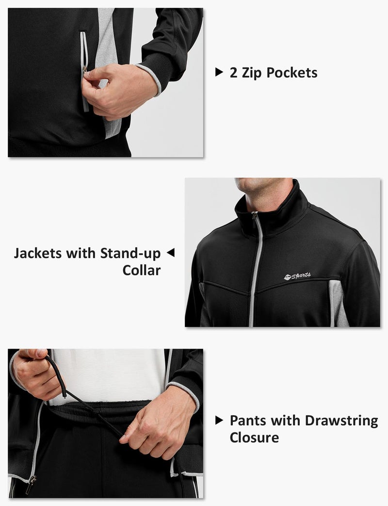 TBMPOY Men's Tracksuits Sweatsuits for Men Set Track Suits 2 Piece Casual Athletic Jogging Warm Up Full Zip Sweat Suits Black/Grey XXL - Image 4