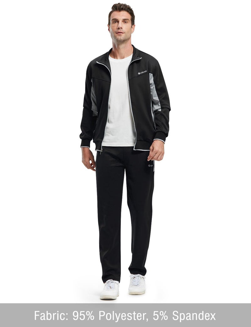 TBMPOY Men's Tracksuits Sweatsuits for Men Set Track Suits 2 Piece Casual Athletic Jogging Warm Up Full Zip Sweat Suits Black/Grey XXL - Image 3