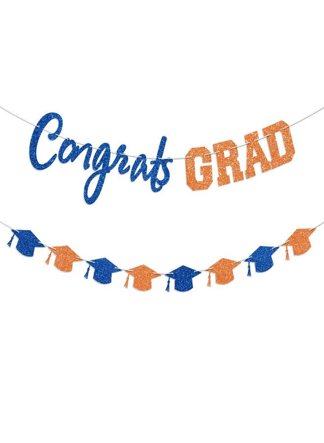 Blopee Prestrung Congrats Grad Banner Orange and Blue Graduation Banner for Graduation Decorations Class of 2026 Congratulations Grad Party Decor - Image 1