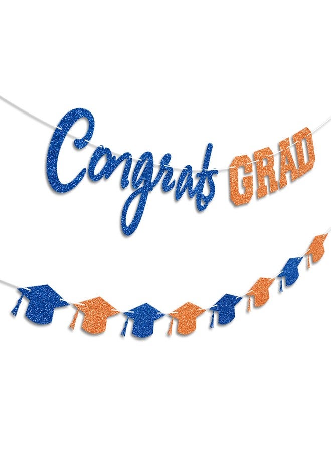 Blopee Prestrung Congrats Grad Banner Orange and Blue Graduation Banner for Graduation Decorations Class of 2026 Congratulations Grad Party Decor - Image 2