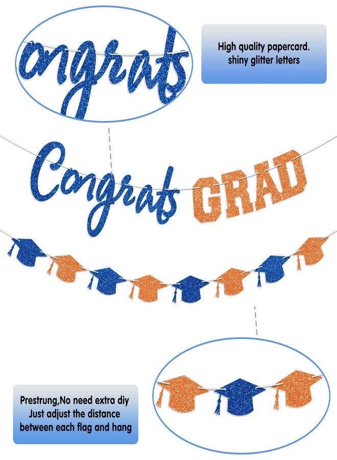 Blopee Prestrung Congrats Grad Banner Orange and Blue Graduation Banner for Graduation Decorations Class of 2026 Congratulations Grad Party Decor - Image 3
