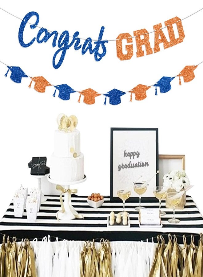 Blopee Prestrung Congrats Grad Banner Orange and Blue Graduation Banner for Graduation Decorations Class of 2026 Congratulations Grad Party Decor - Image 5