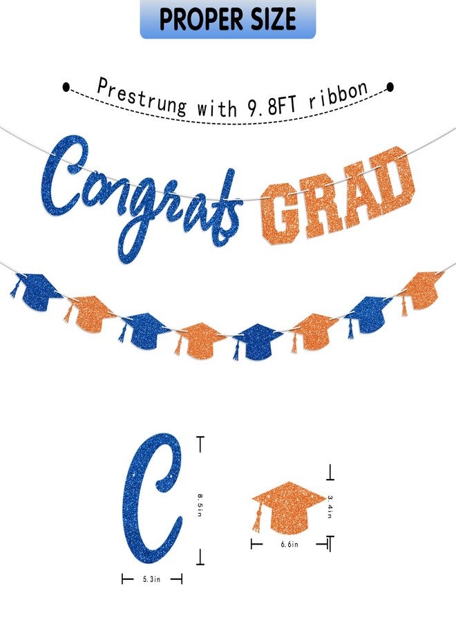 Blopee Prestrung Congrats Grad Banner Orange and Blue Graduation Banner for Graduation Decorations Class of 2026 Congratulations Grad Party Decor - Image 4