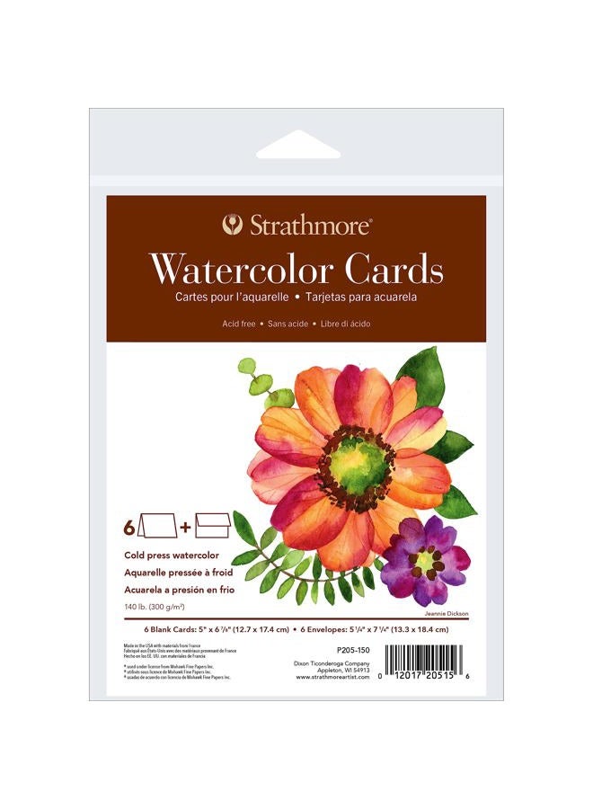 Strathmore 400 Series Watercolor Cards, Cold Press, 5x6.875 inches, 6 Pack, Envelopes Included - Image 1