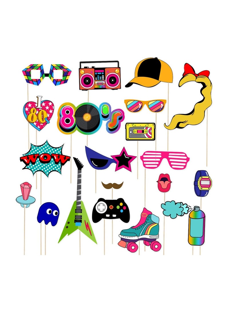 Zikra 21pcs 80's Funny Photo Props Birthday Party Photo Booth Props with Wooden Sticks Creative Party Supplies Perfect for 1980s Theme Birthday Party Decoration Accessories - Image 1