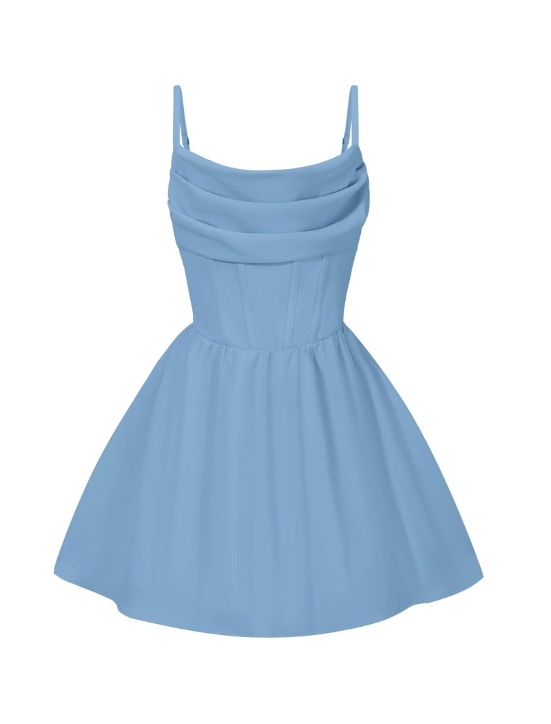 EXARUS Girls Summer Easter Dress Tween Party Dance Spaghetti Strap Birthday Cocktail Teen Junior Wedding HOCO Ruffle Mini Elegant Dresses Blue 10 Years - Image 1