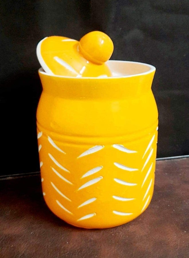 Jetwals S Ceramic 3D Cut Sunshine Elegant Pickle Jars with Unique Lids 500ML JARS (YELLOW JAR 500ML PACK OF 2) - Image 5