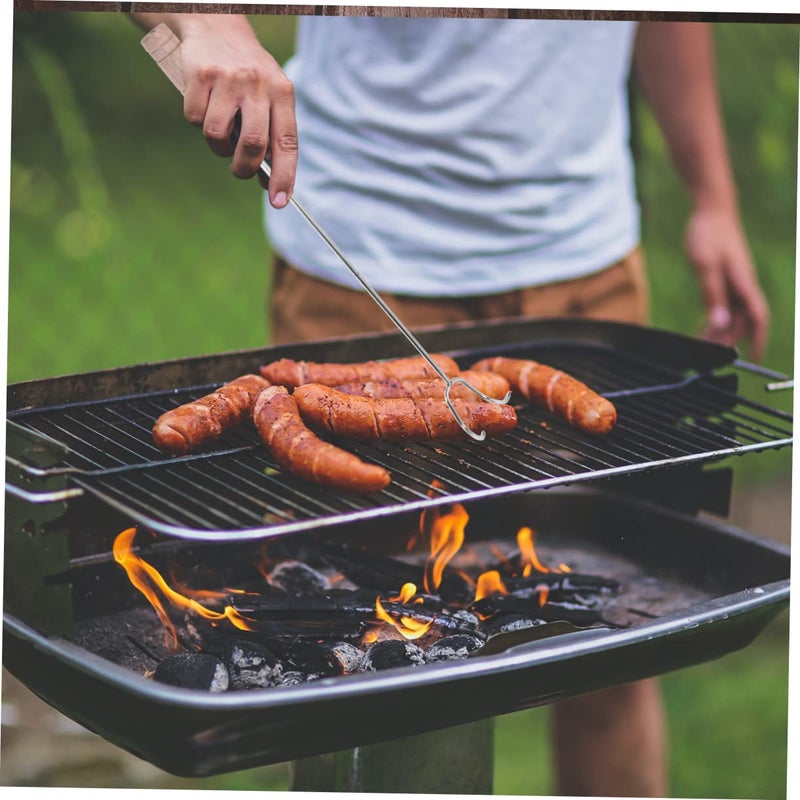 Double Hook Meat Turner Stainless Steel BBQ Skewers Forks Outdoor Camping Roasting Cooking Utensils - Image 5