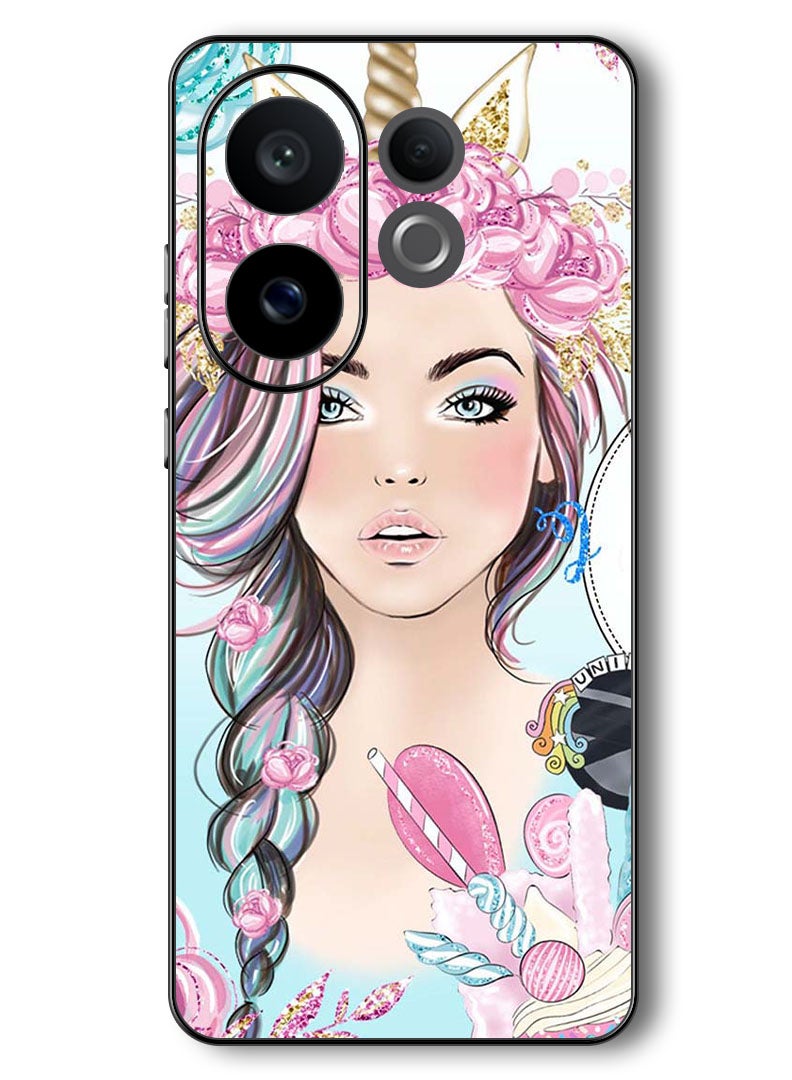 Theodor Case Compatible with Vivo V60 6.77 Inch Protection Shockproof Bumper Cover Unicorn Girl - Image 1