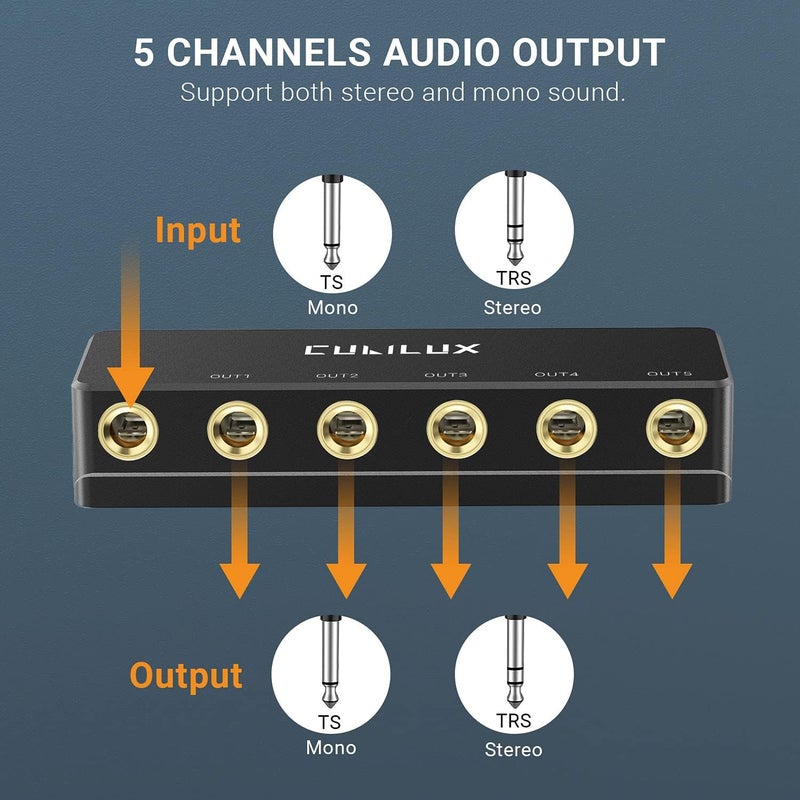 Cubilux Passive 6.35 mm 5-Way Audio Splitter Aux Jack for Guitar, Keyboard, Studio Monitor - Image 3